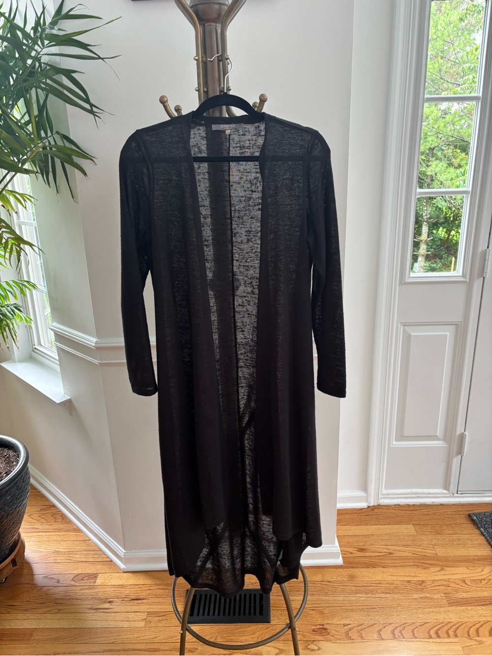 Essentials by Milano Black Sheer Open-Front Long Duster